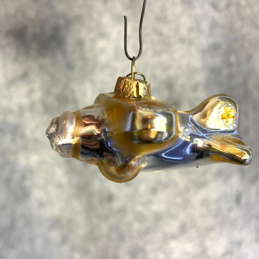 Vintage Dept. 56 Glass Ornament, Tiny Airplane in Gold and Silver, Glitter Shine